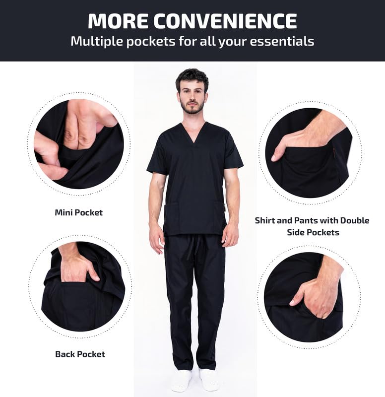 Unisex Scrubs Uniforms Set- Medical Uniforms & Scrubs, Soft And Comfortable Fit Nurse Scrubs, Breathable Fabric, Multiple Pockets, Elastic Waist, Lightweight Professional Work Wear Clothing